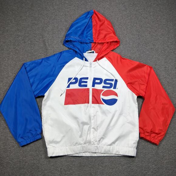 Pepsi Jackets & Blazers - Pepsi Jacket Womens Medium Red White Blue Hooded Full Zip Logo Windbreaker